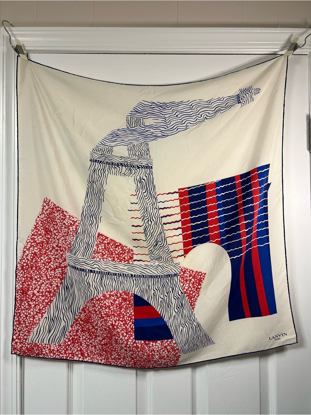 Rare Vintage Lanvin Paris Eiffel Tower Arc de Triomphe Silk Scarf 30” x 30”